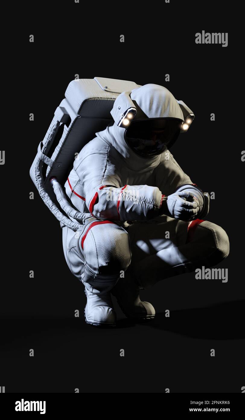 Illustration Astronaut pose against isolated on black background with clipp...