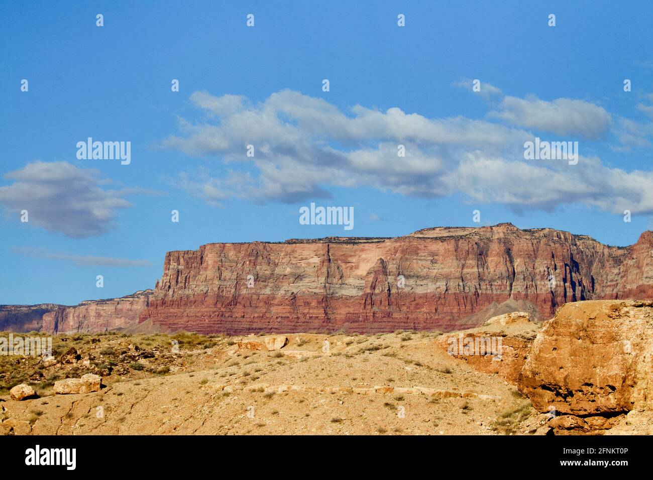 Vermilion Cliffs at Marble Canyon from the Navajo Bridge at Glen Canyon in Arizona Stock Photo