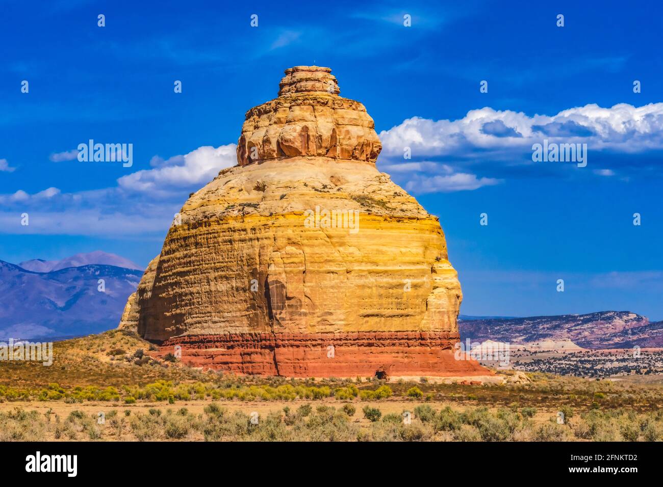 Colorful Church Rock Formation Entrance Canyonlands National Park Needles District Utah.  Rock looks like Buddhist Stupa Stock Photo