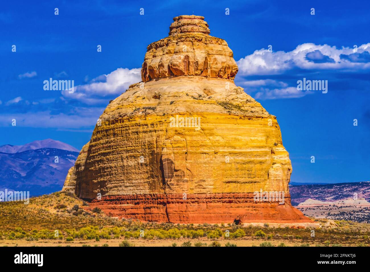 Colorful Church Rock Formation Entrance Canyonlands National Park Needles District Utah.  Rock looks like Buddhist Stupa Stock Photo
