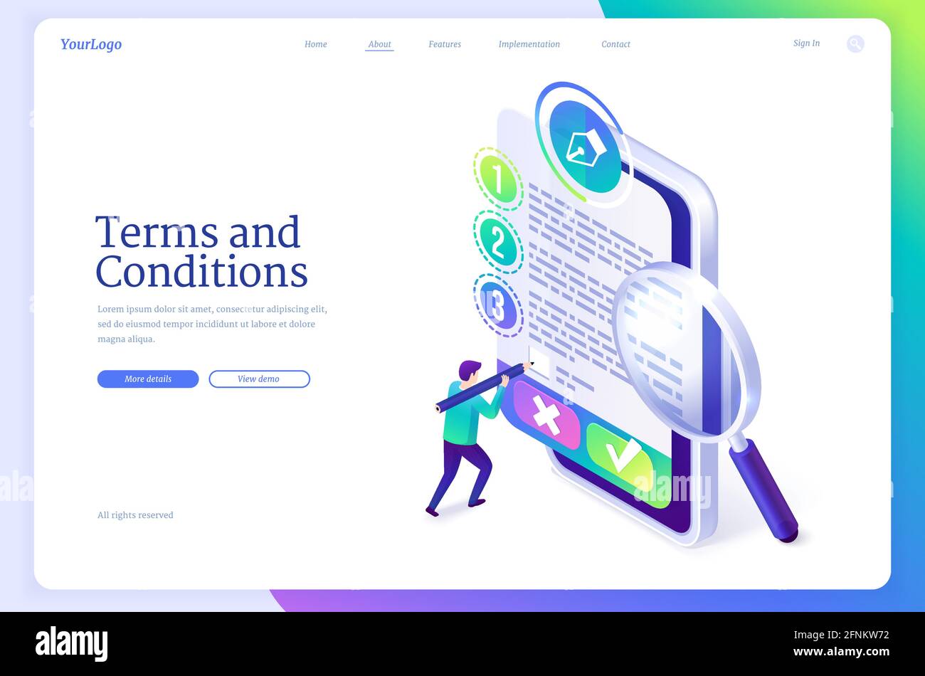 Terms and conditions banner. Business documents for law compliance,  agreements and contracts. Vector landing page of rules and terms of service  with isometric man and online document Stock Vector Image & Art -