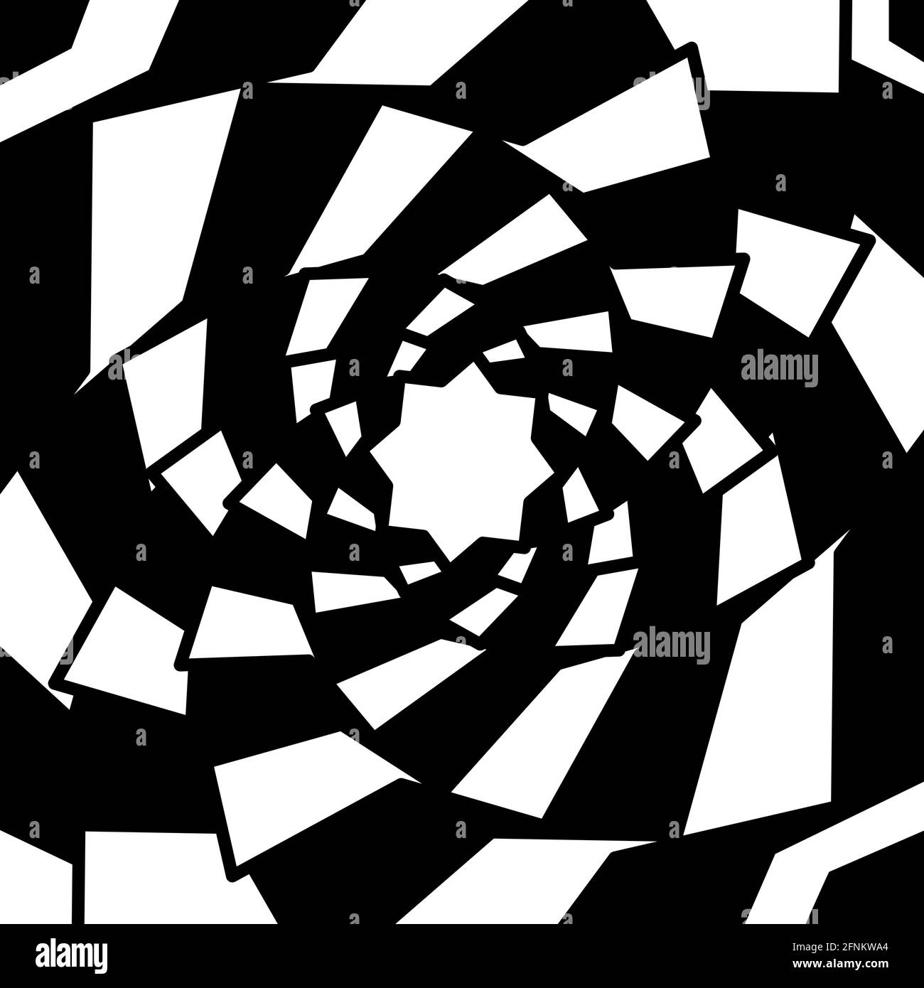Graphic shapes star swirling in loop. Black and white shapes that create illusion of movement