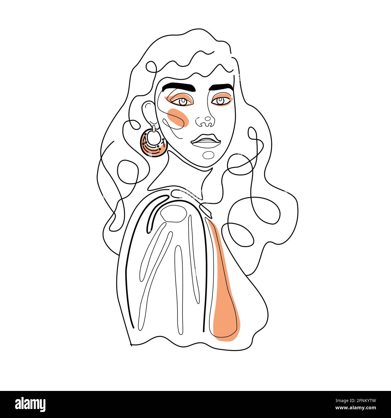 Continuous line, drawing of woman face, fashion concept, woman beauty