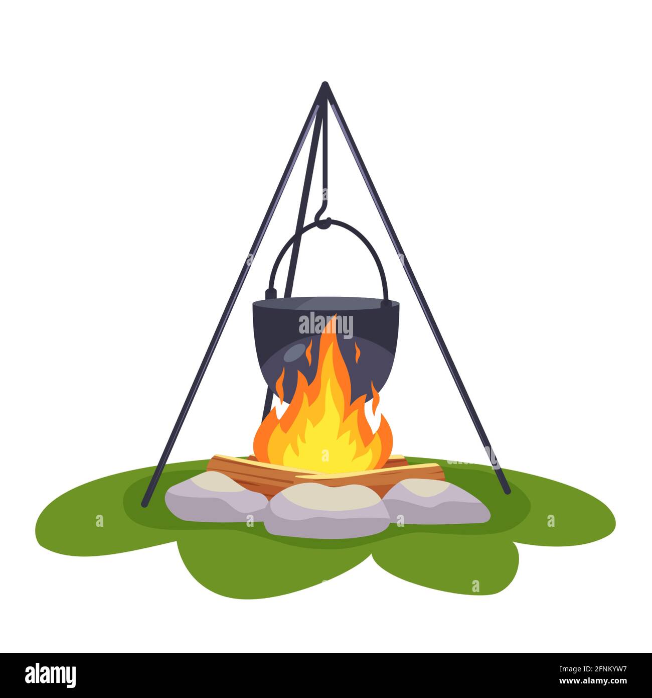 Camping pot over bonfire Stock Vector
