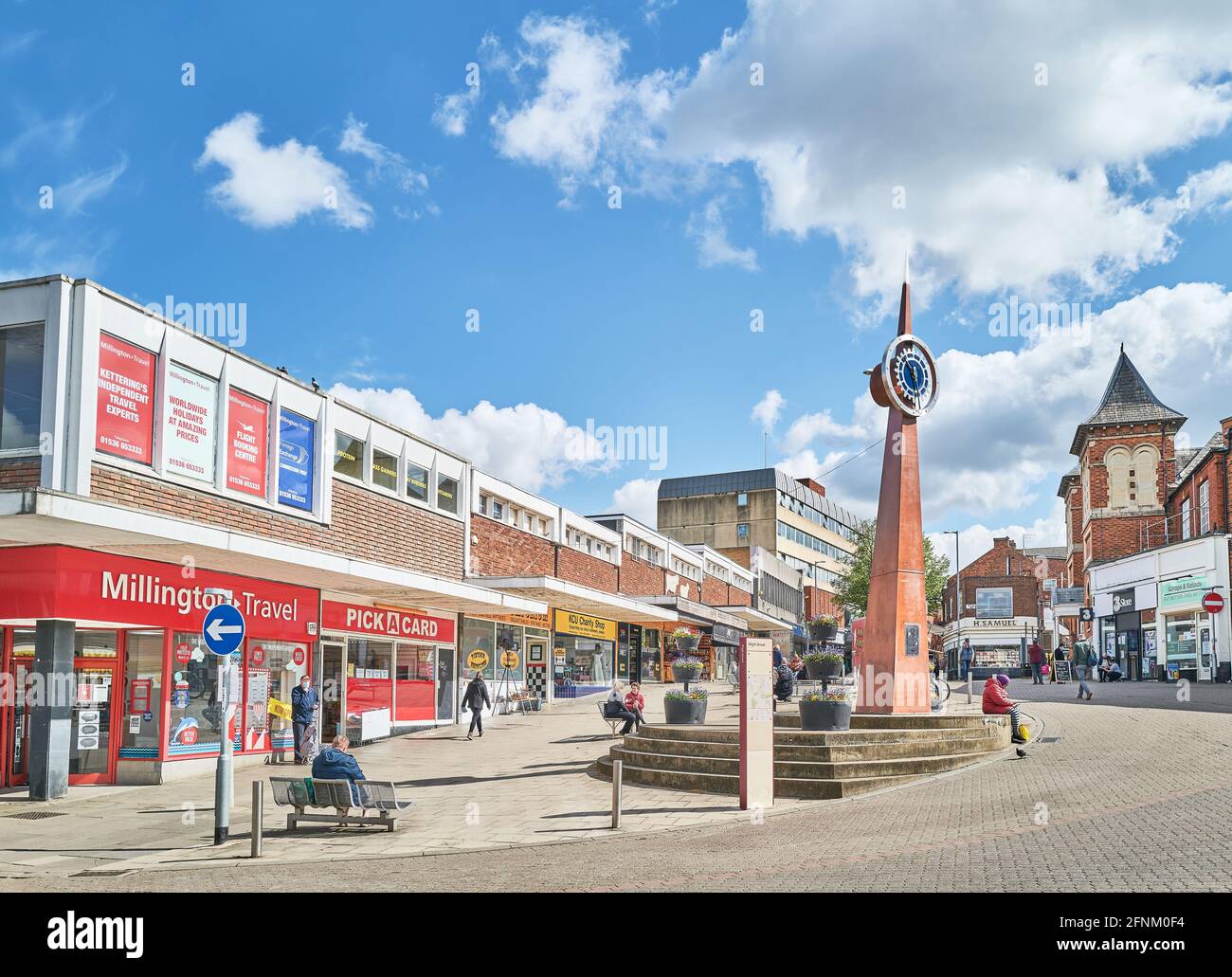 Shoppers on the pedestrian area of Gold street at Kettering shopping