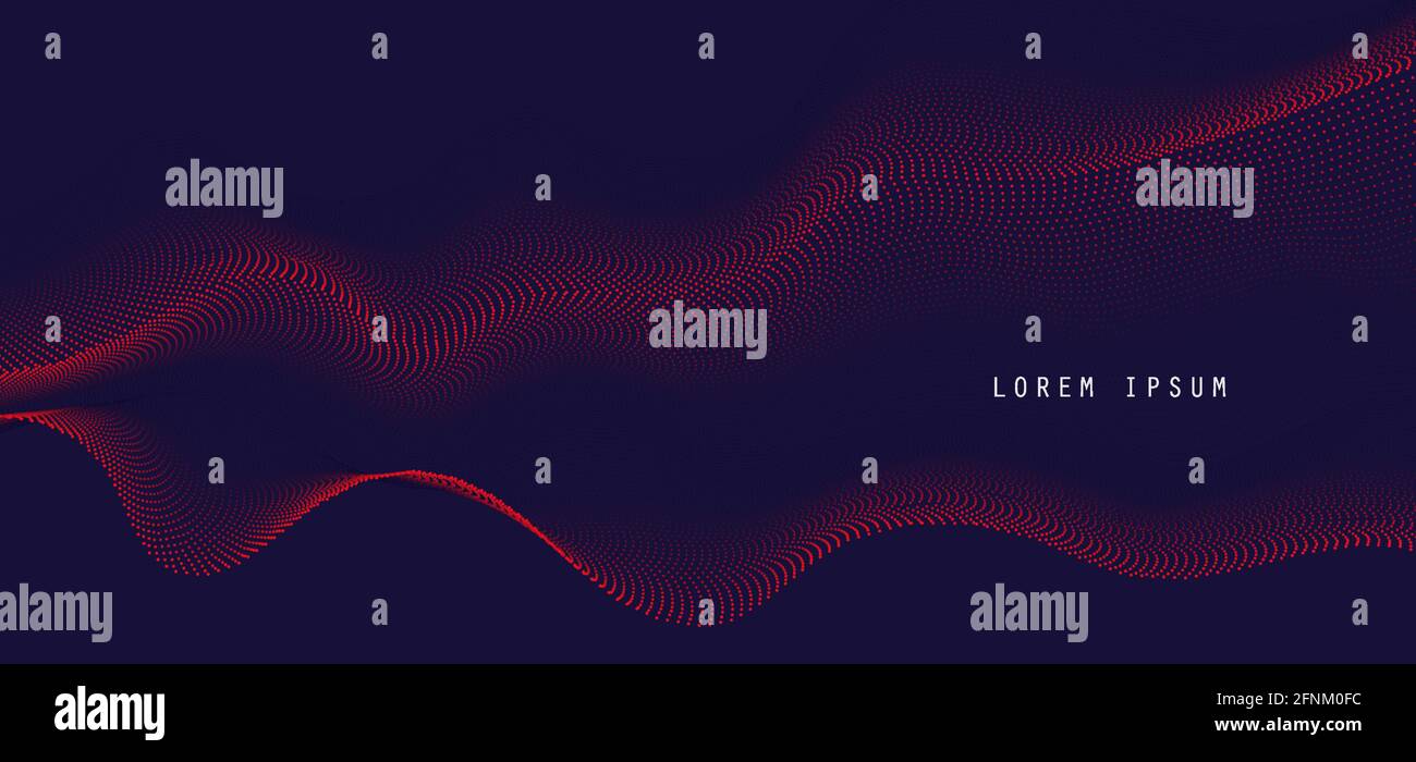 Vector background with red abstract wave dots Stock Vector