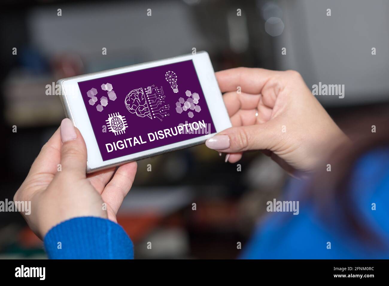 Smartphone screen displaying a digital disruption concept Stock Photo