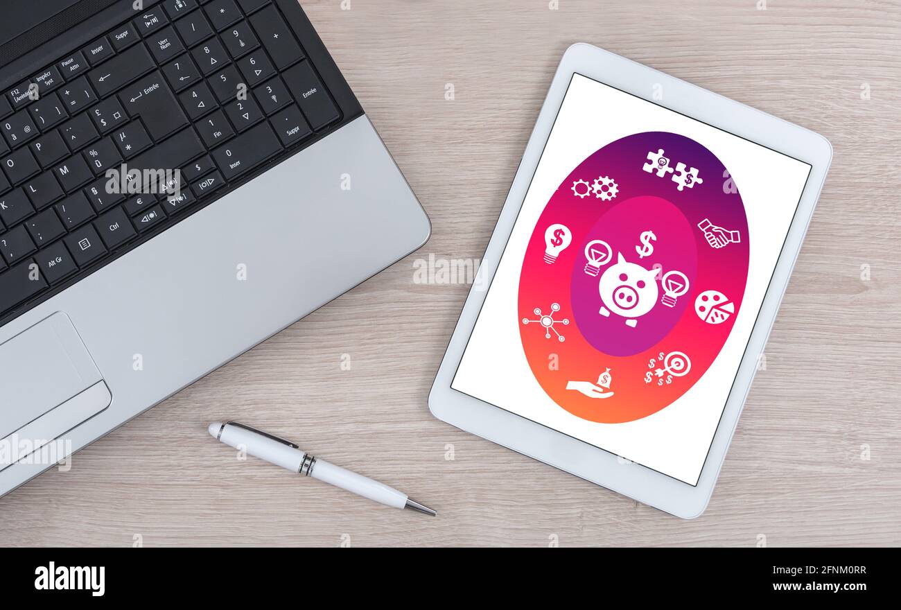 Crowdfunding concept shown on a digital tablet Stock Photo