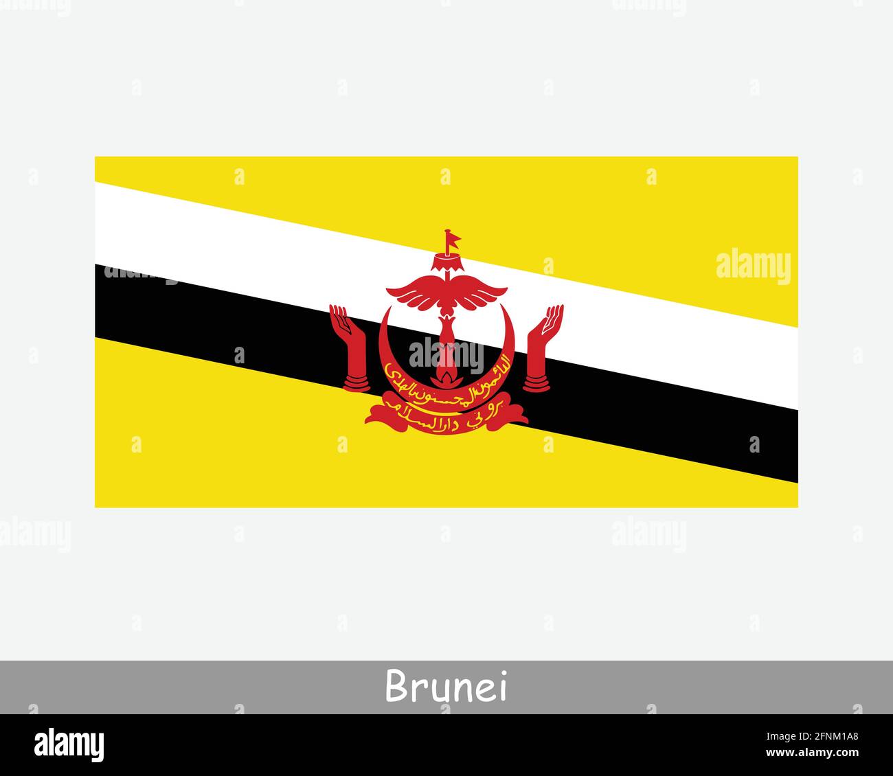 National Flag of Brunei Darussalam. Bruneian Country Flag. Nation of Brunei, the Abode of Peace Detailed Banner. EPS Vector Illustration File Stock Vector