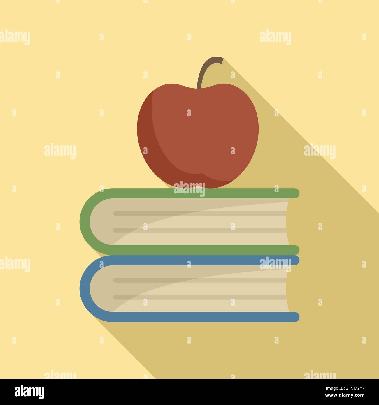 Syllabus books with apple icon, flat style Stock Vector