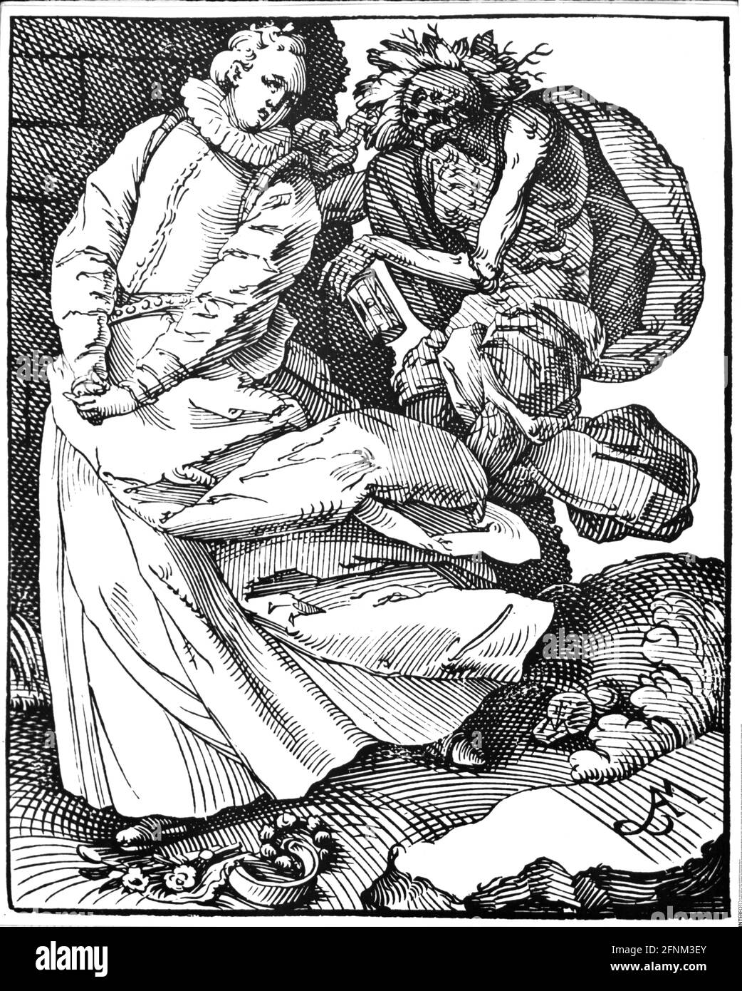 death, Dance of Death, death and young woman, woodcut, by Anton Moeller