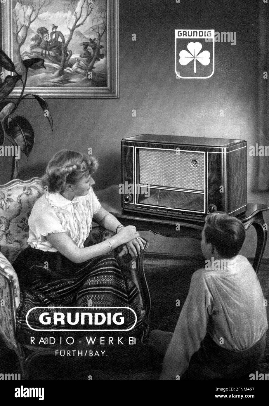 broadcast, radio, GRUNDIG brochure, Fürth, Bavaria, 1950s, ADDITIONAL-RIGHTS-CLEARANCE-INFO-NOT-AVAILABLE Stock Photo