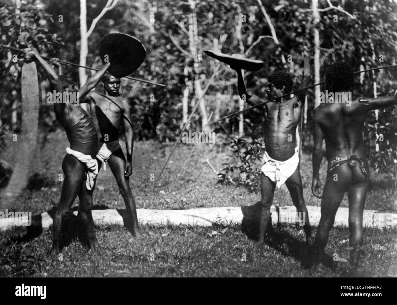 geography / travel, Australia, people, Aborigine, men in martial game, circa 1900, ADDITIONAL-RIGHTS-CLEARANCE-INFO-NOT-AVAILABLE Stock Photo