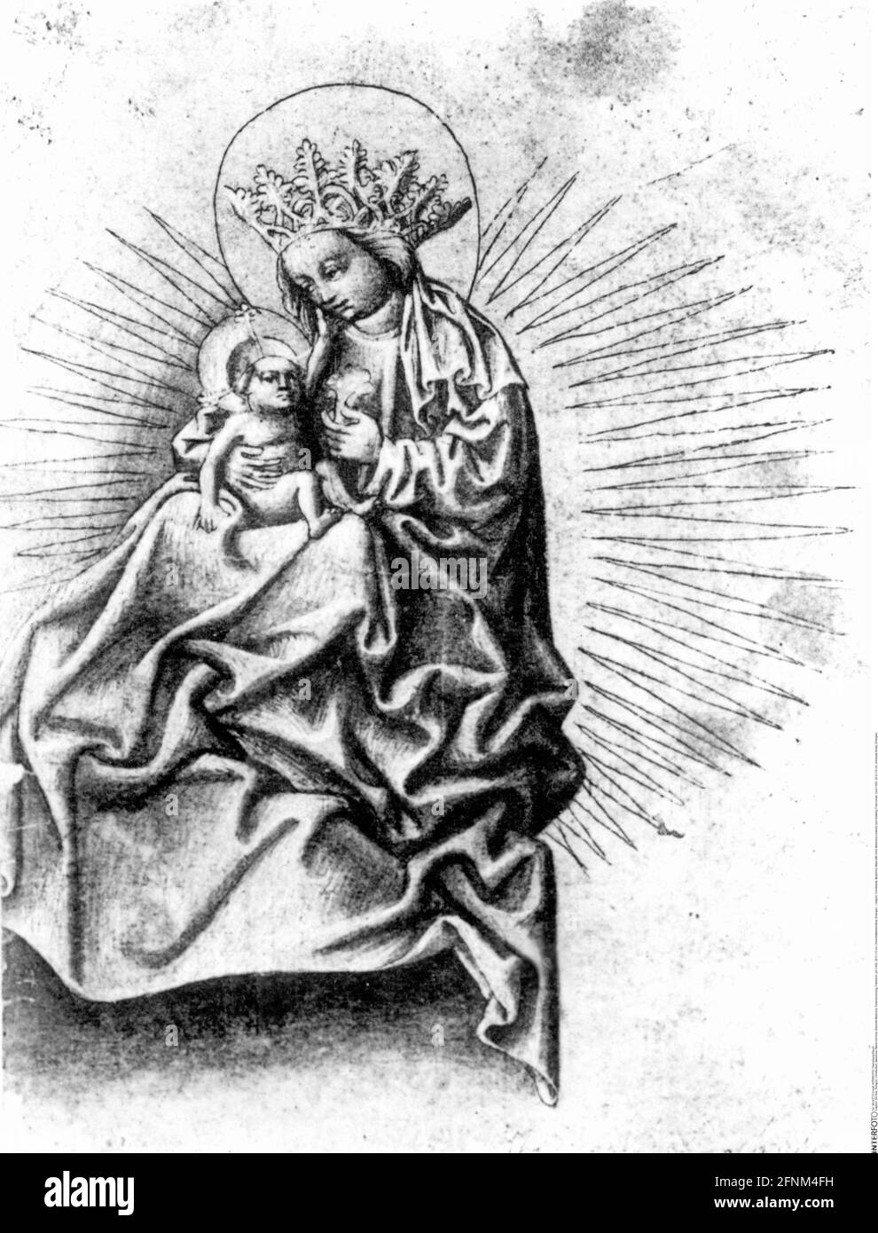 religion, Christianity, Madonna / Mary with child, Madonna crowned, pen drawing, Franconian, ADDITIONAL-RIGHTS-CLEARANCE-INFO-NOT-AVAILABLE Stock Photo