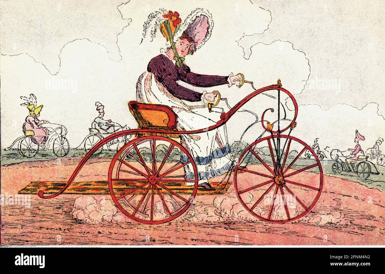 transport / transportation, bicycles, caricature, The Lady's Hobby, print after lithograph, England, ADDITIONAL-RIGHTS-CLEARANCE-INFO-NOT-AVAILABLE Stock Photo