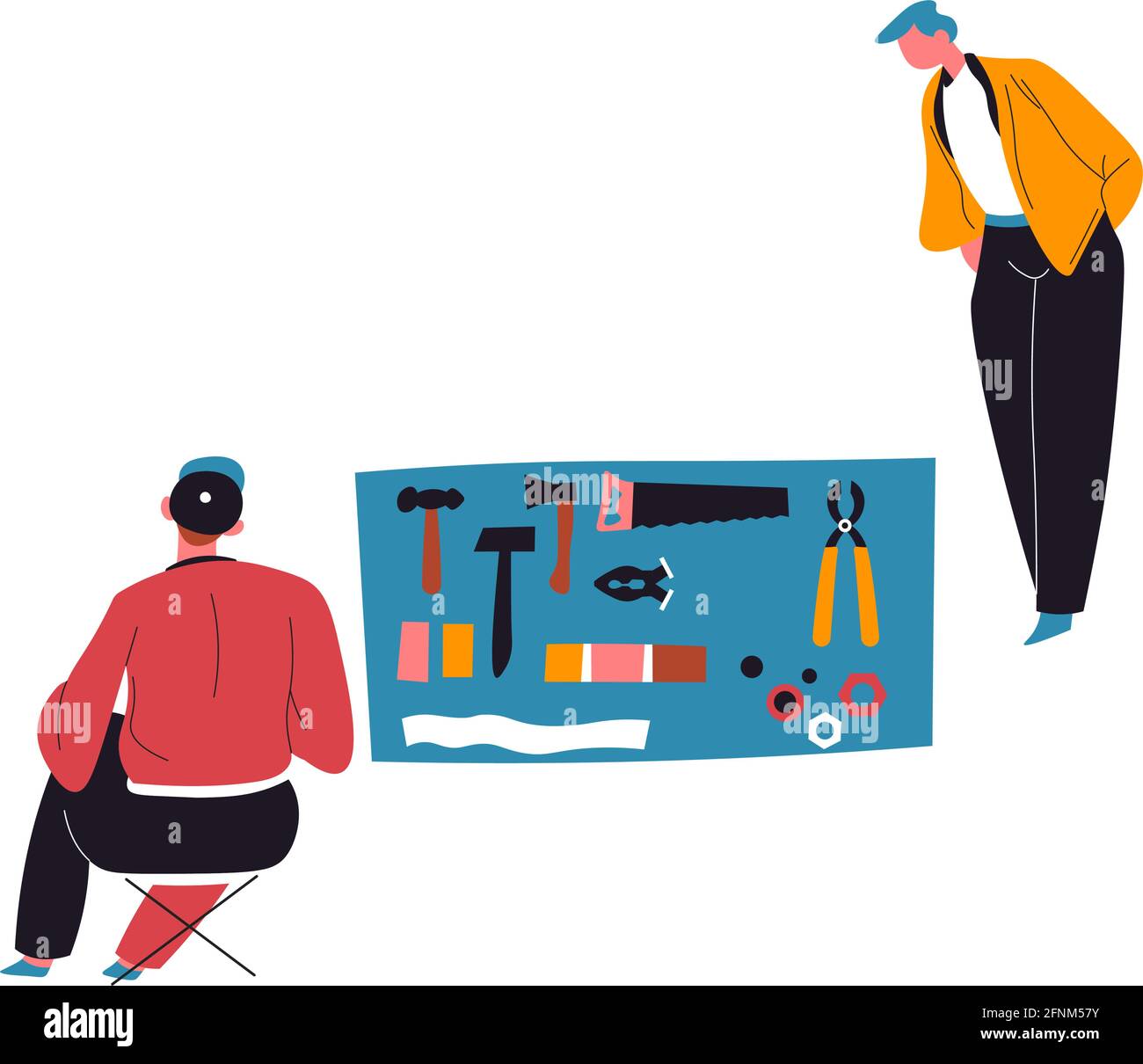 Selling second hand tool and instruments at street Stock Vector