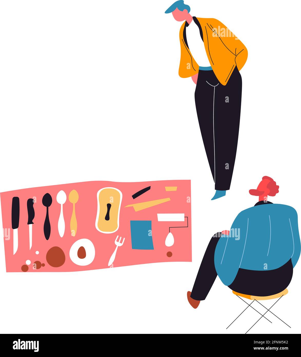 Flea market, second hand, selling kitchenware Stock Vector