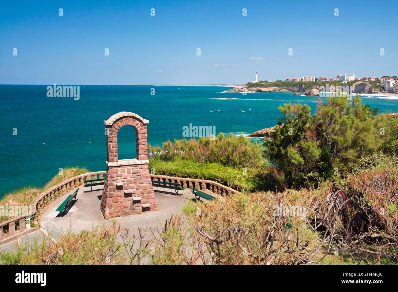 Panoramic views across the atlantic coast from the viewpoint along the seafront promenade, Biarritz, Pyrenees-Atlantiques (64), Nouvelle-Aquitaine reg Stock Photo