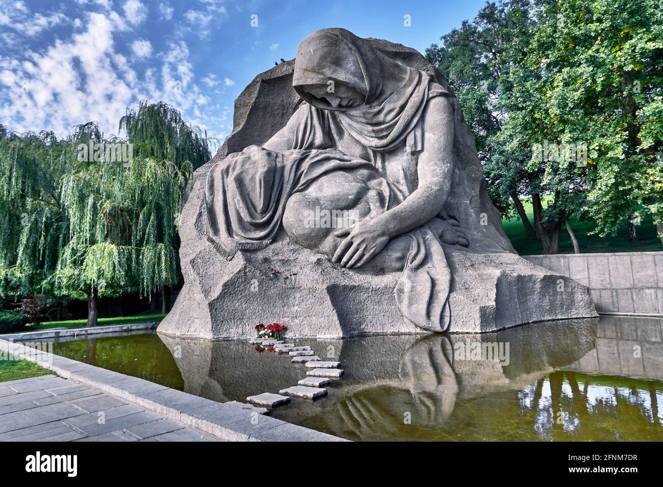 Russia; Volgograd.  The Square of Sorrow on the top of the hill contains an impressive sculpture of a grieving mother holding her dead son during the Stock Photo