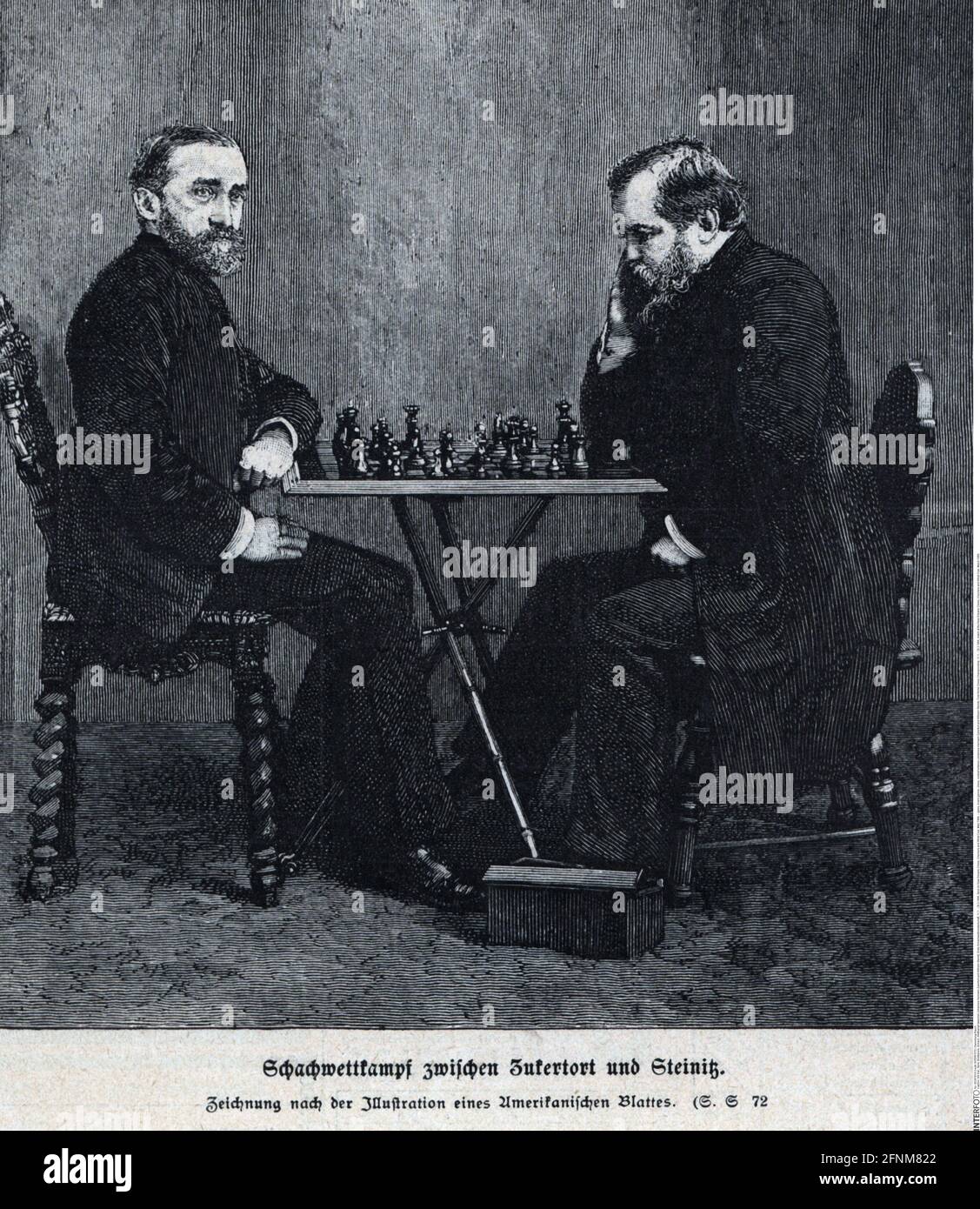 game, board games, chess, contest between Johannes Hermann Zukertort and Wilhelm Steinitz, ADDITIONAL-RIGHTS-CLEARANCE-INFO-NOT-AVAILABLE Stock Photo