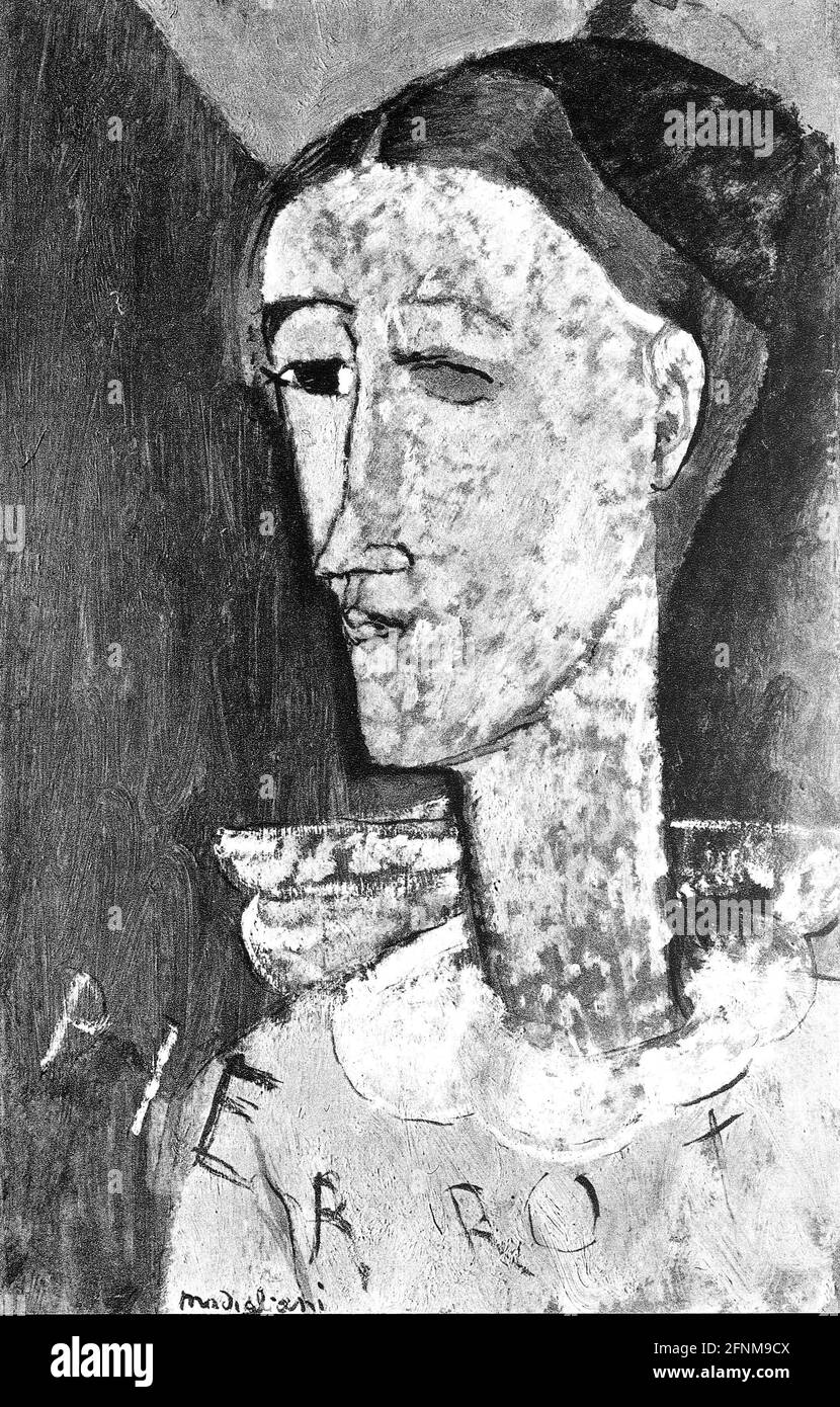 Modigliani, Amedeo, 12.7.1884 - 25.1.1920, Italian artist (painter, sculptor), self-portrait as Pierrot, ARTIST'S COPYRIGHT HAS NOT TO BE CLEARED Stock Photo