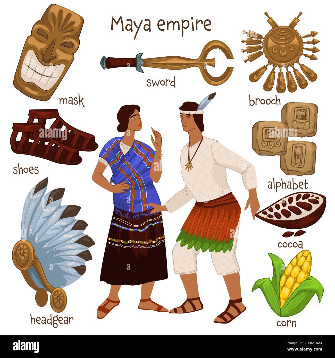 Maya empire, people and personal belongings vector Stock Vector