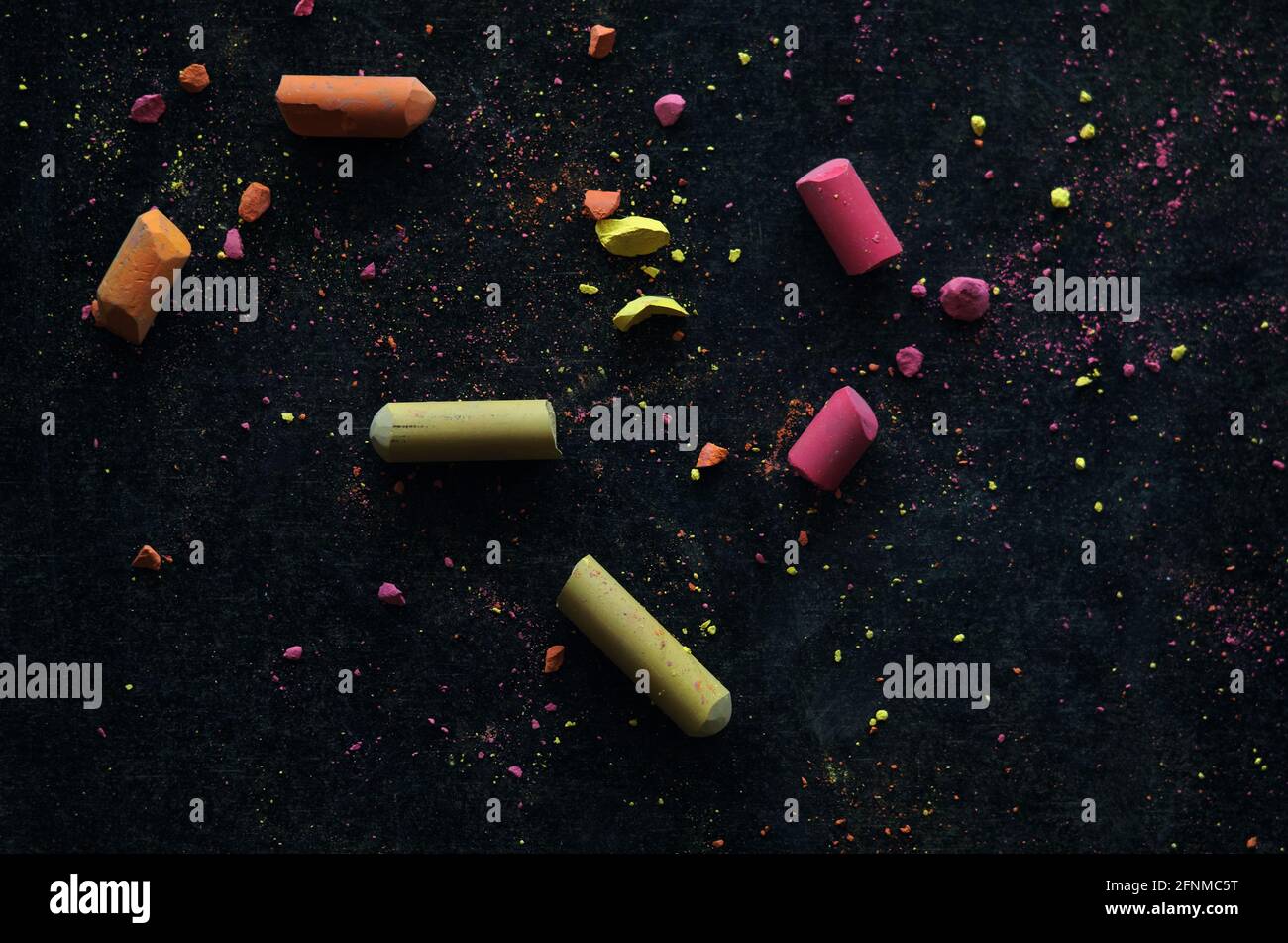 The colorful chalk and dust on the chalkboard Stock Photo Alamy