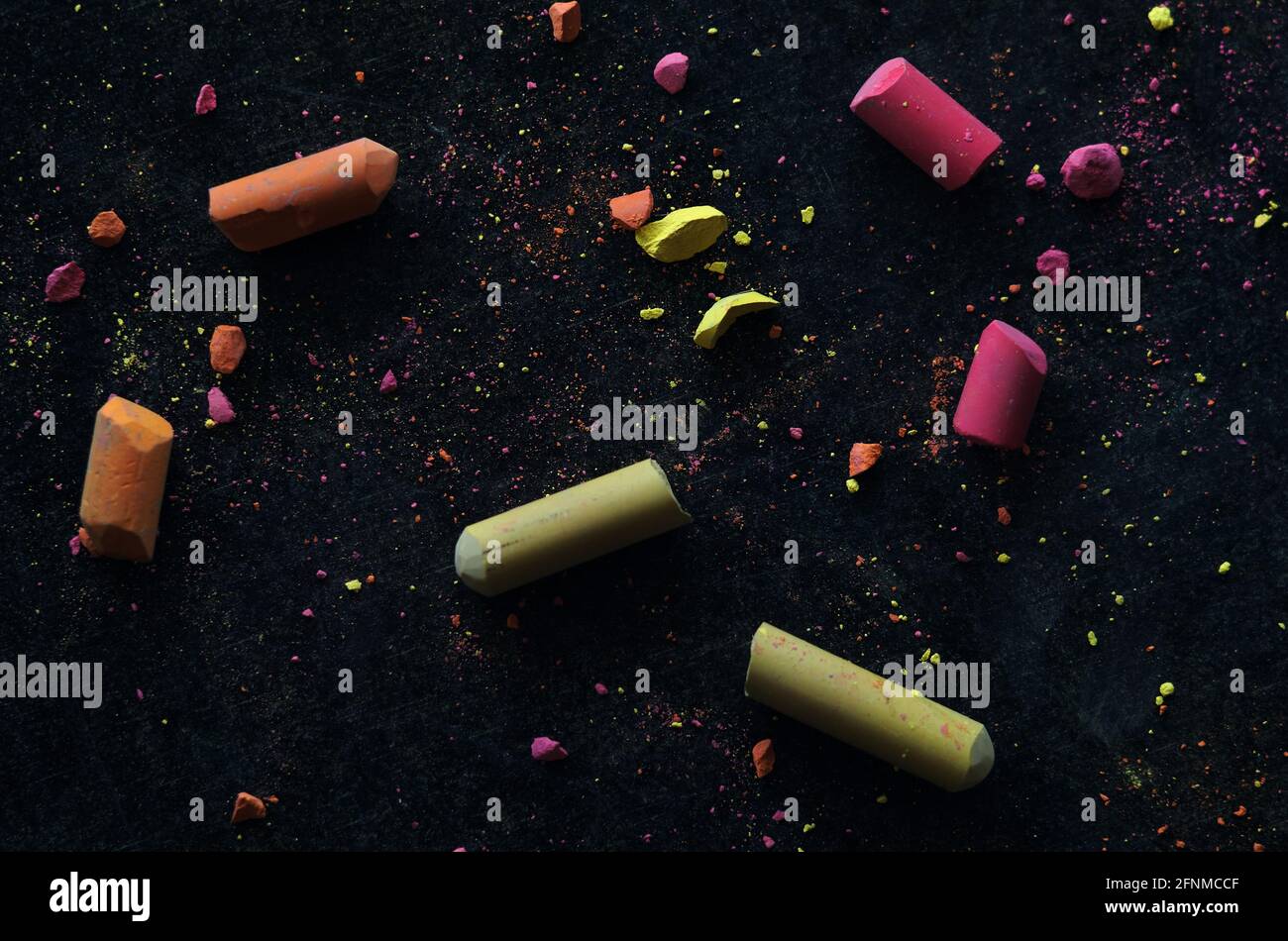 The colorful chalk and dust on the chalkboard Stock Photo Alamy