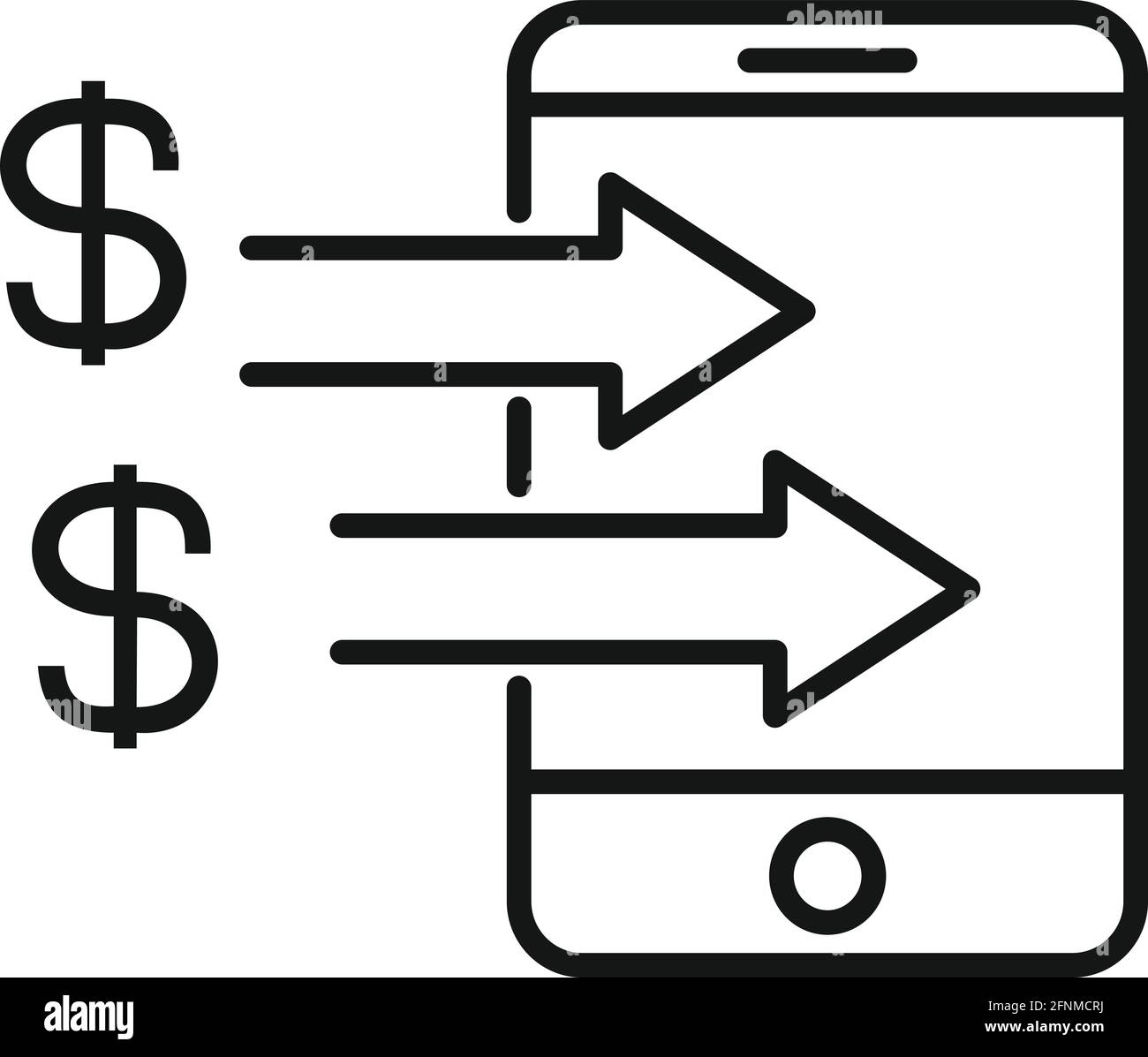 Receive money on phone icon, outline style Stock Vector