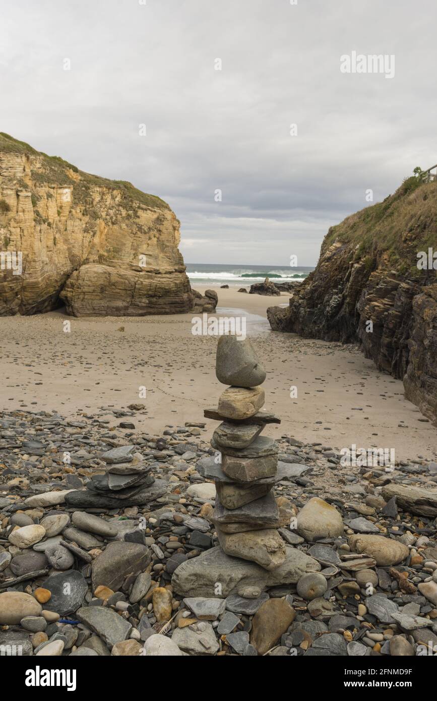 Estribela Rocks Rock stacking on the coastal area of Galicia, Spain Stock Photo - Alamy