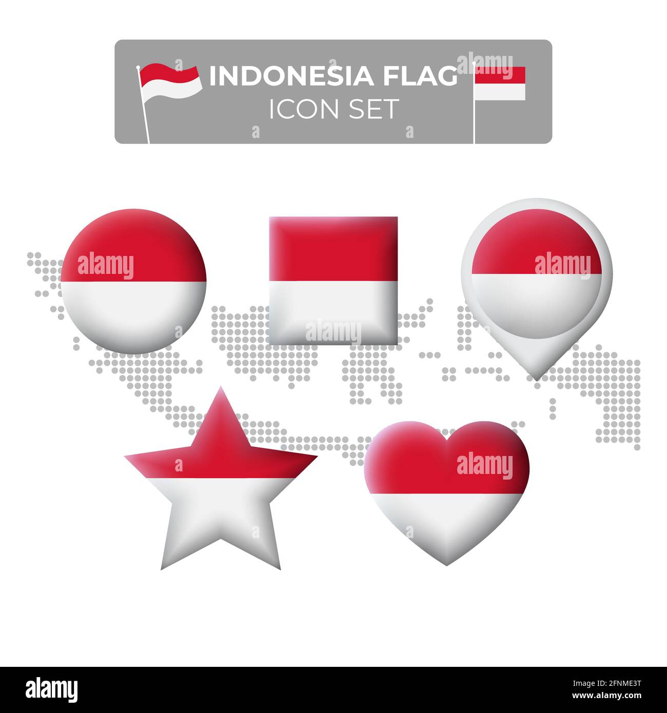 Indonesia flag icons set in the shape of square, heart, circle, stars