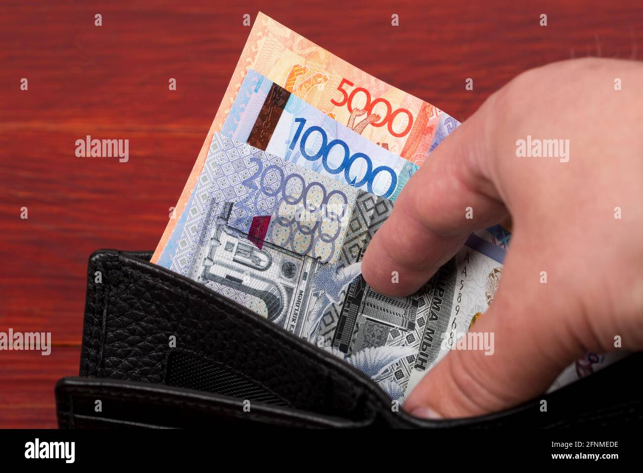 Kazakhstani money - tenge in the wallet Stock Photo