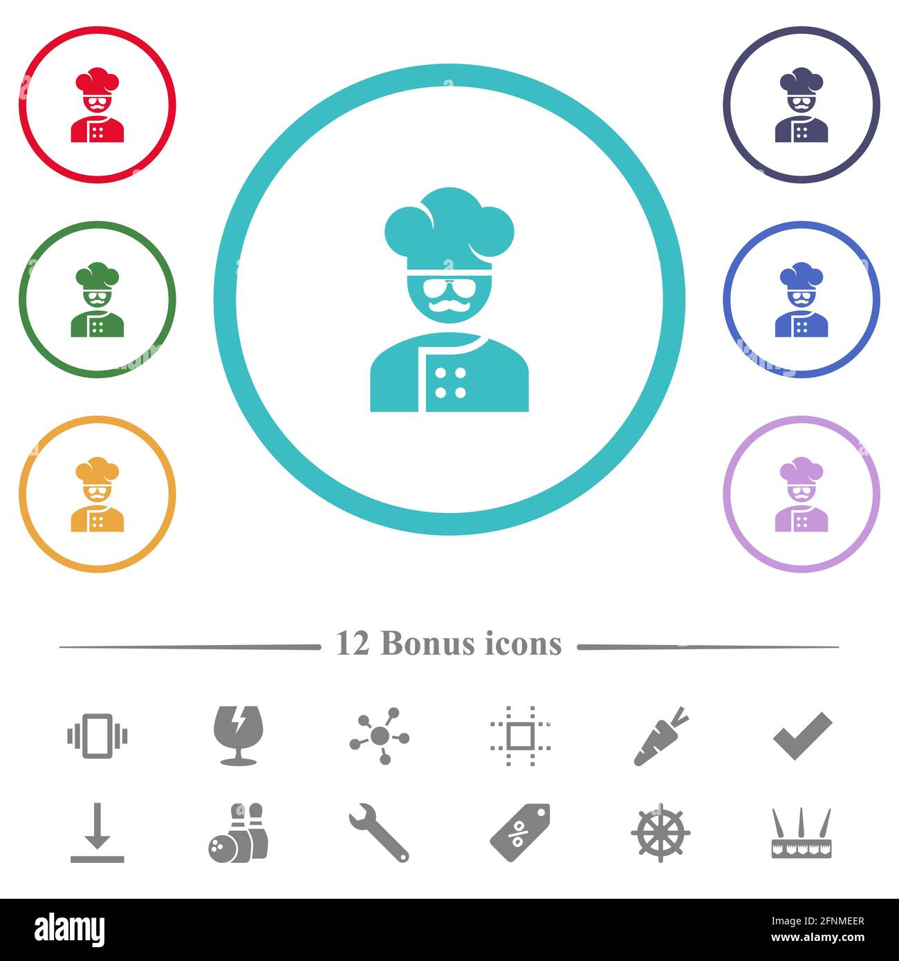 master chef with glasses and mustache flat color icons in circle shape ...