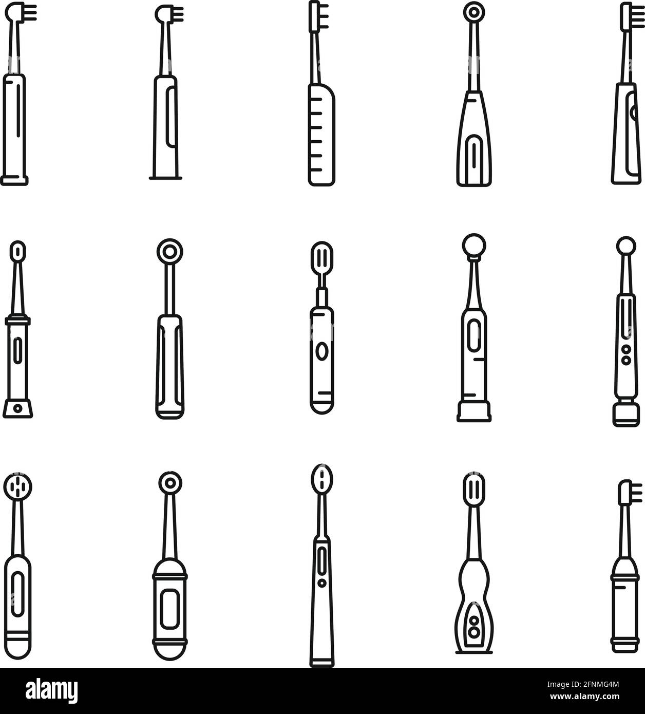 Electric toothbrush healthcare icons set, outline style Stock Vector ...