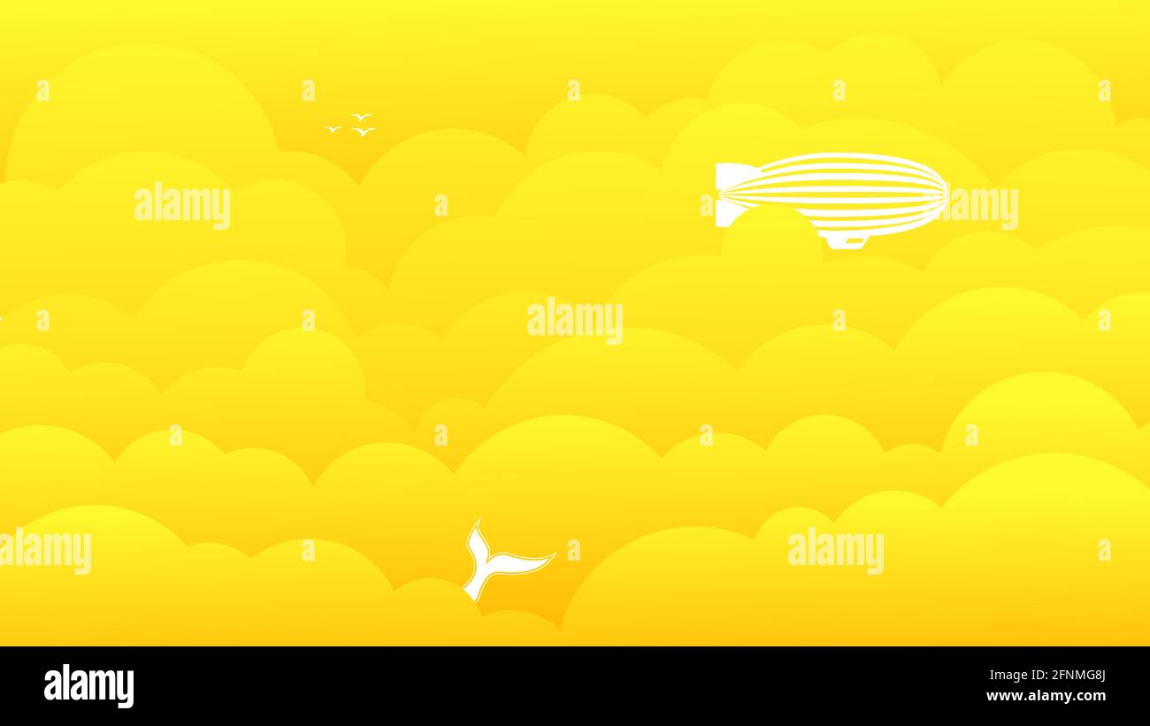 Yellow background with clouds and rocket silhouette vector illustration. Stock Vector