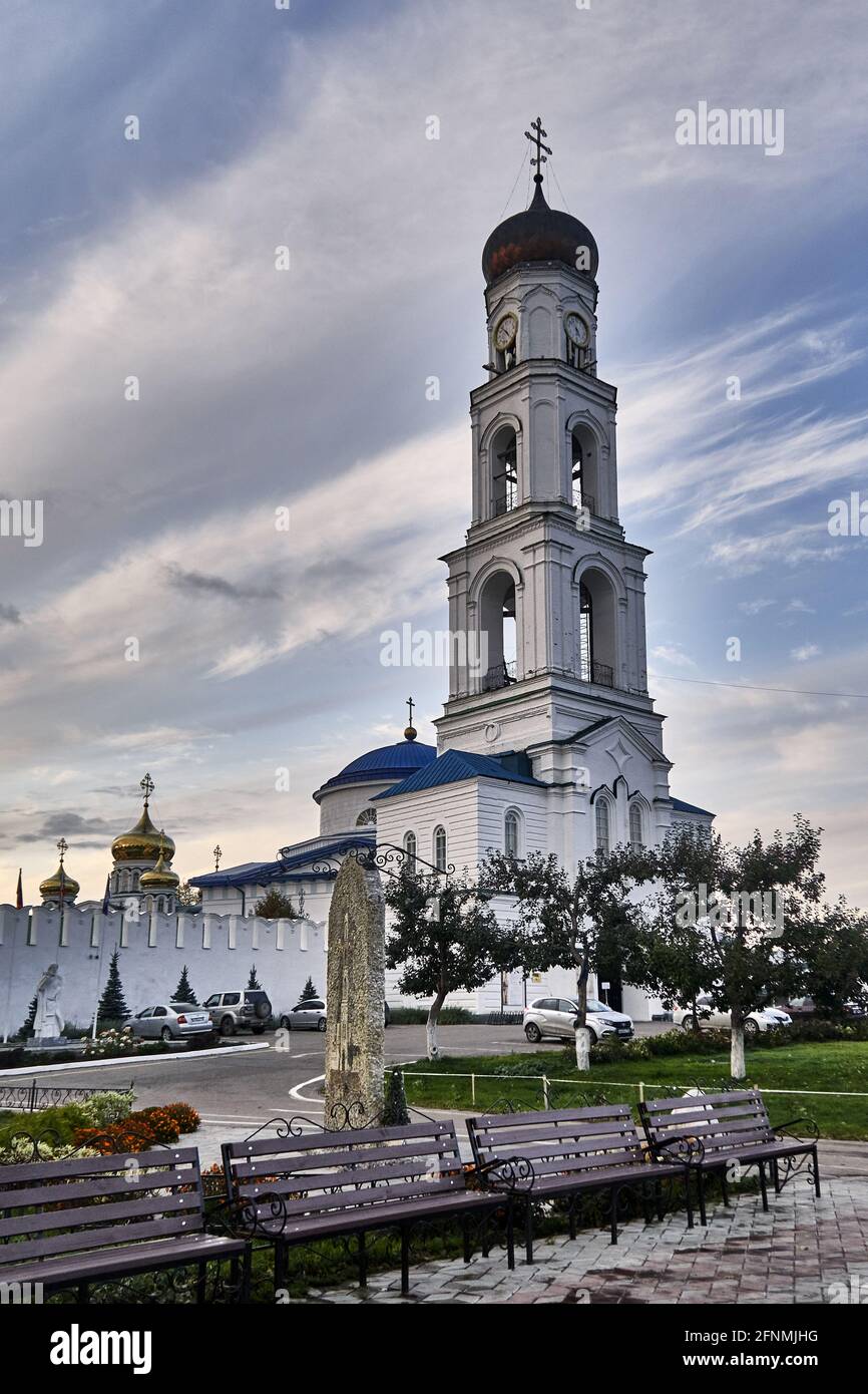 Russia, Tatarstan Oblast, Raifa monastery.  The bell tower  is one of the last main churches to be built in the monastery. You can see the crenellated Stock Photo