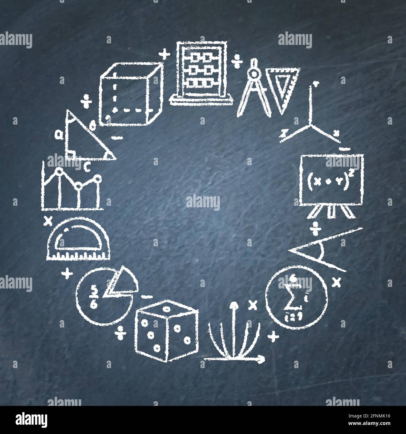 Math chalkboard round banner with place for text. Circle frame with ...