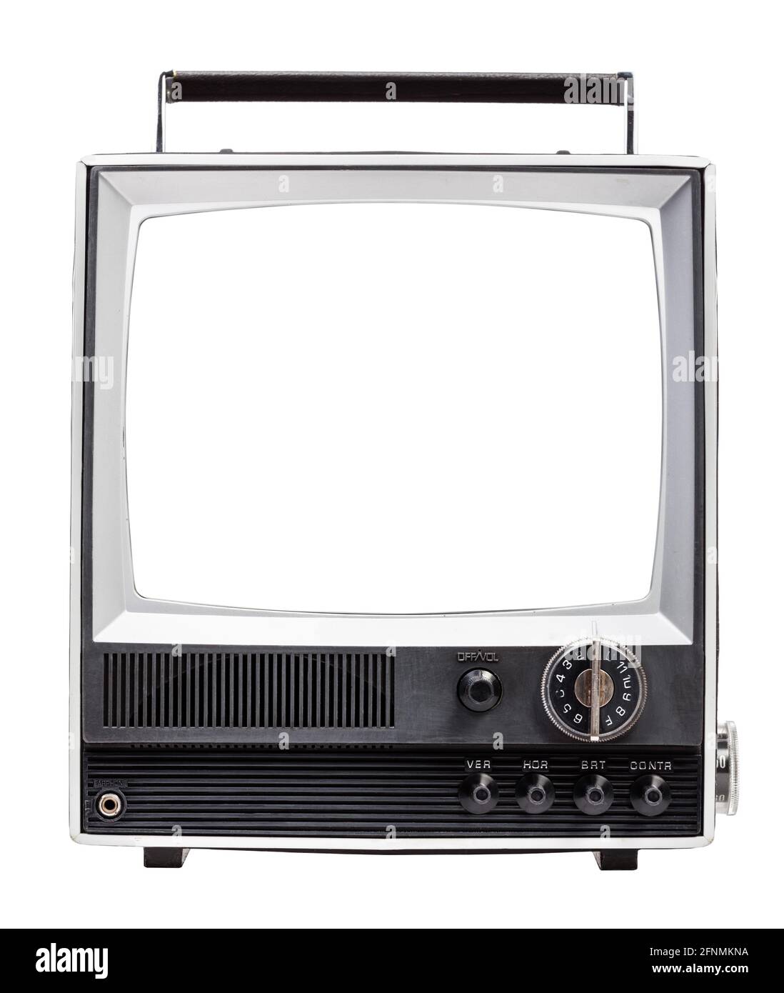 Front panel of vintage portable Black and White CRT television set with cut  out screen isolated on white background. Retro TV technology concept Stock  Photo - Alamy