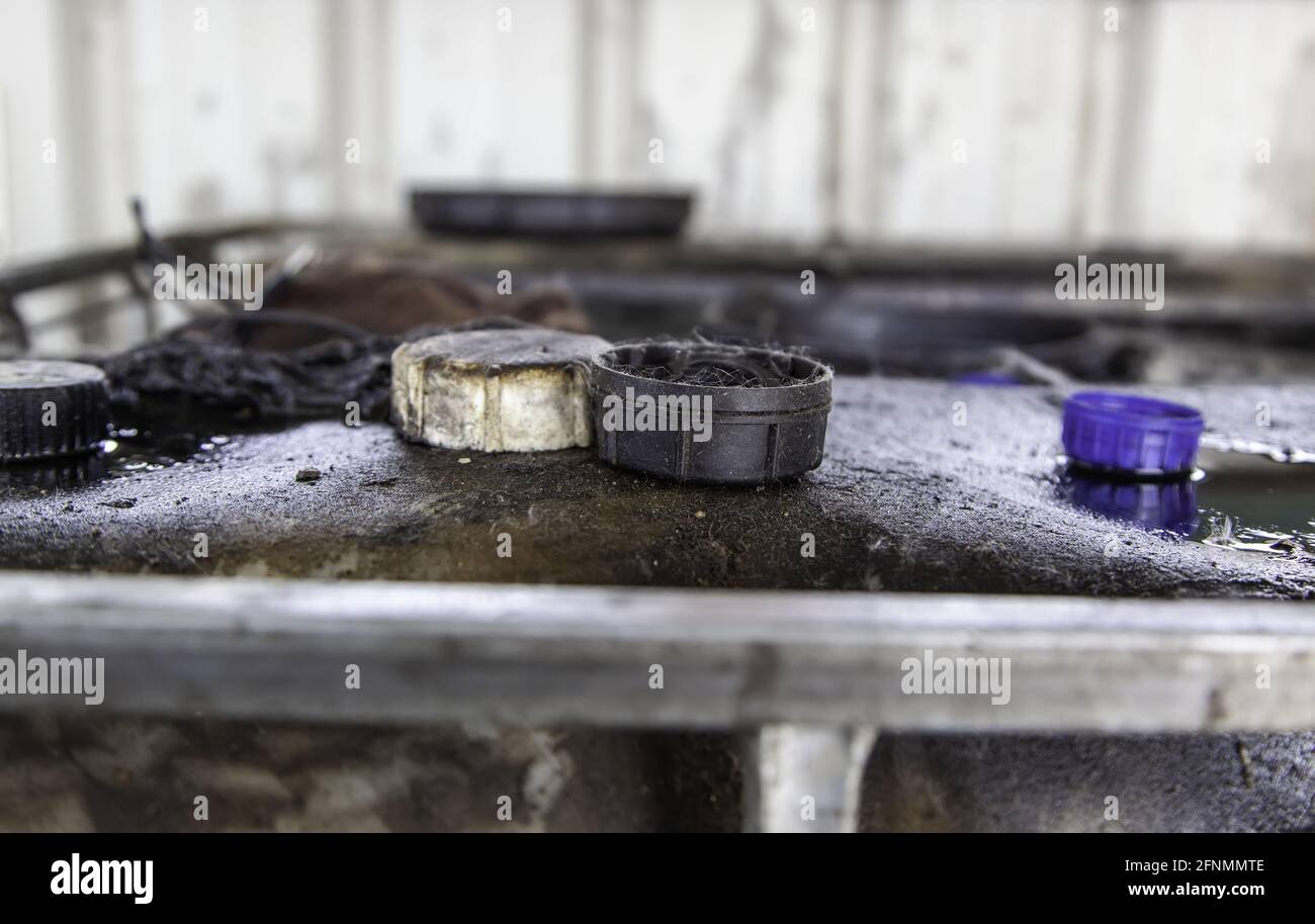 Container of recycled industrial used oil, manufacturing in company