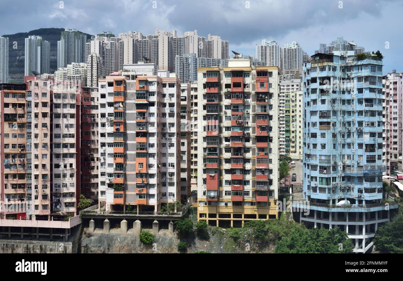 Residential blocks densely built on a slope, Hong Kong Stock Photo Alamy