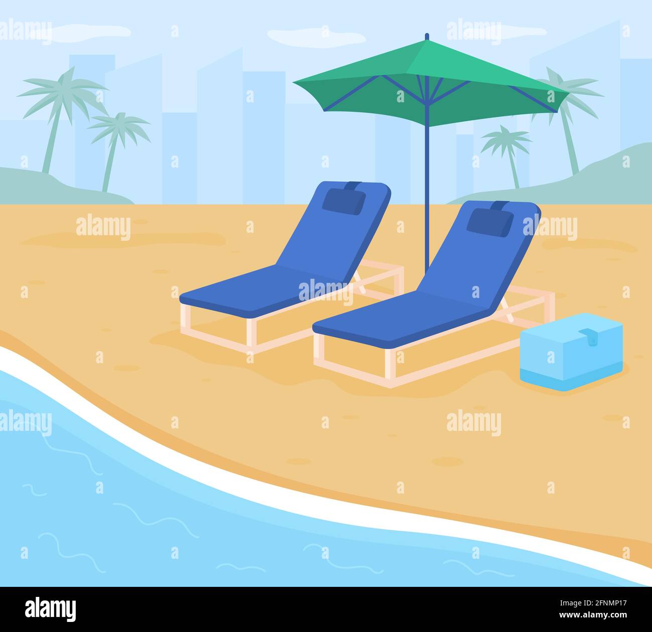 Folding chairs on sand beach flat color vector illustration Stock ...