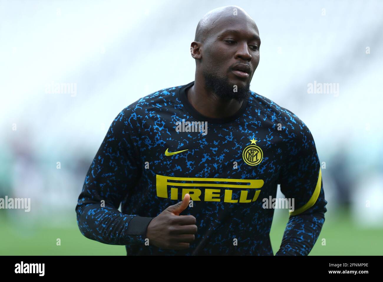 Romelu Lukaku of Fc Internazionale  during warm up before the Serie A match between Juventus Fc and Fc Internazionale. Stock Photo