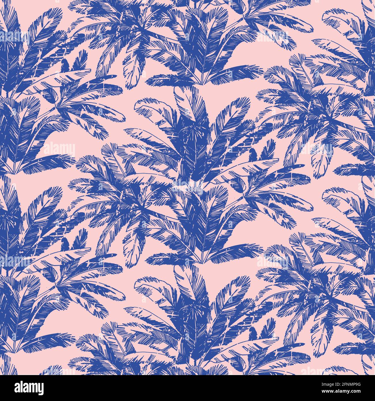 Purple palm-tree leaves on pink background seamless vector pattern Stock Vector