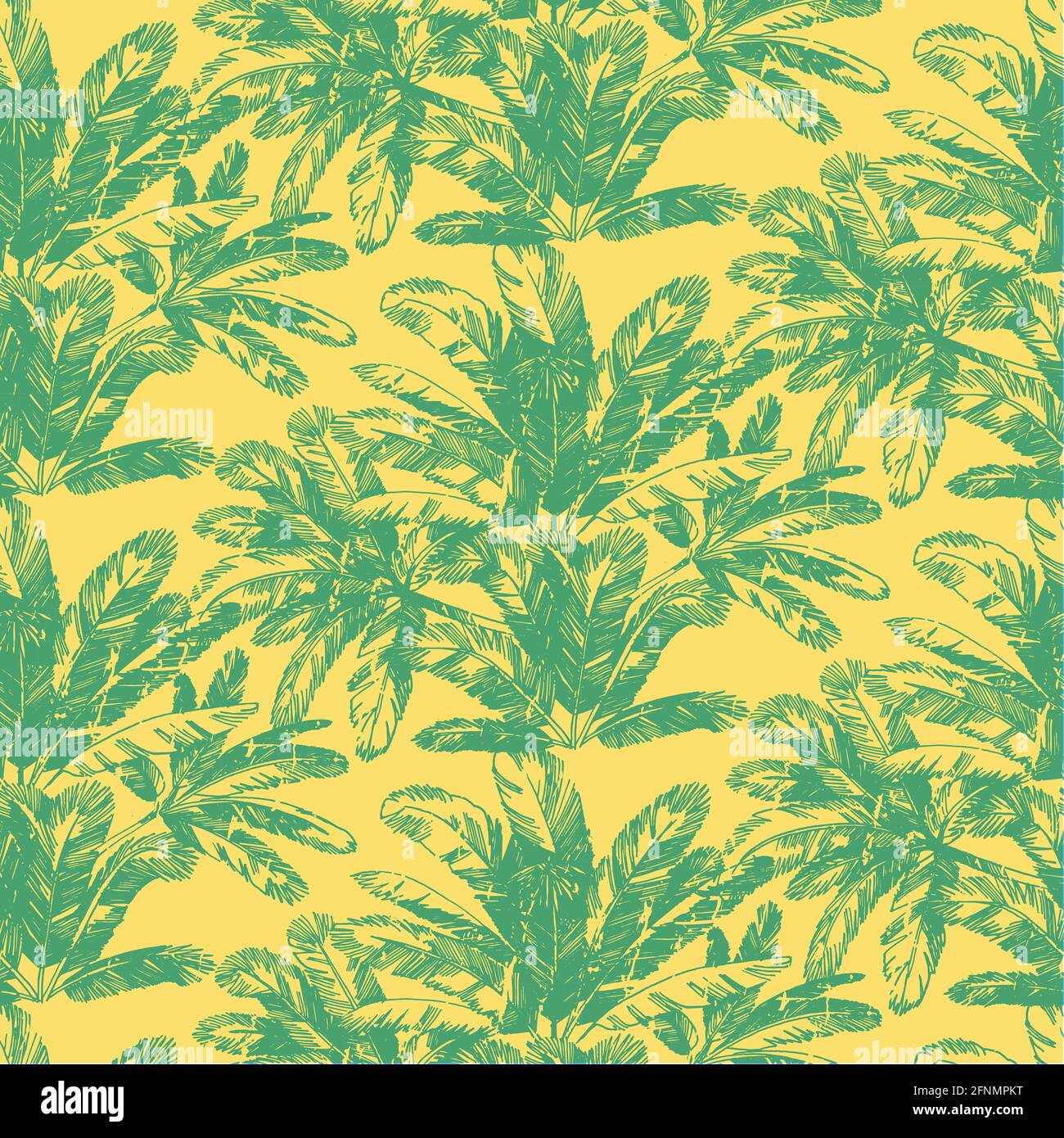 Green palm tree leaves on yellow background seamless pattern Stock ...