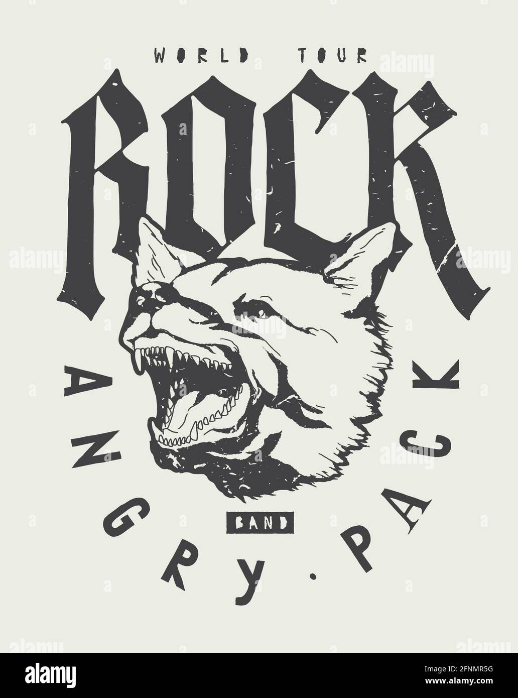 Rock band tshirt print with angry barking dog. Vector illustration t