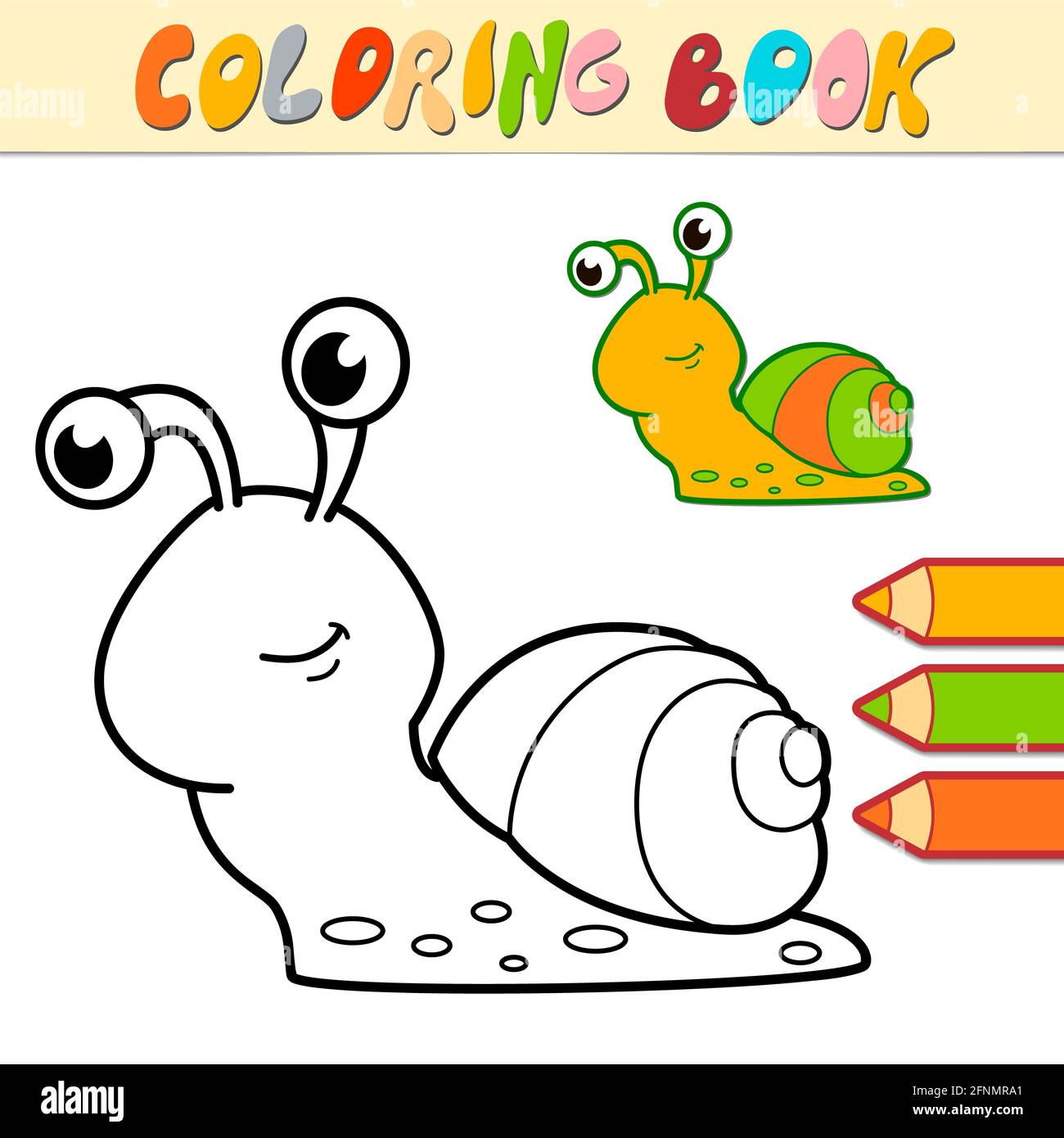 Coloring book or page for kids. snail black and white illustration ...