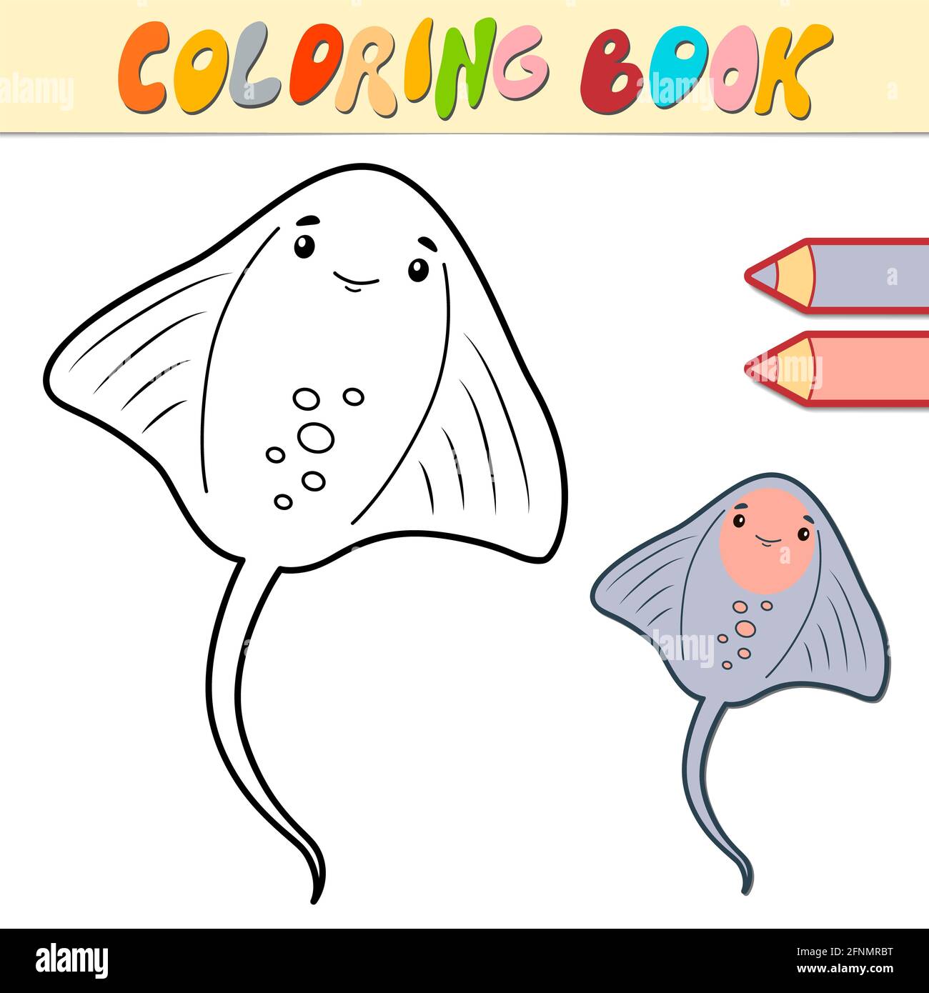 Coloring book or page for kids. cramp-fish black and white  illustration Stock Photo