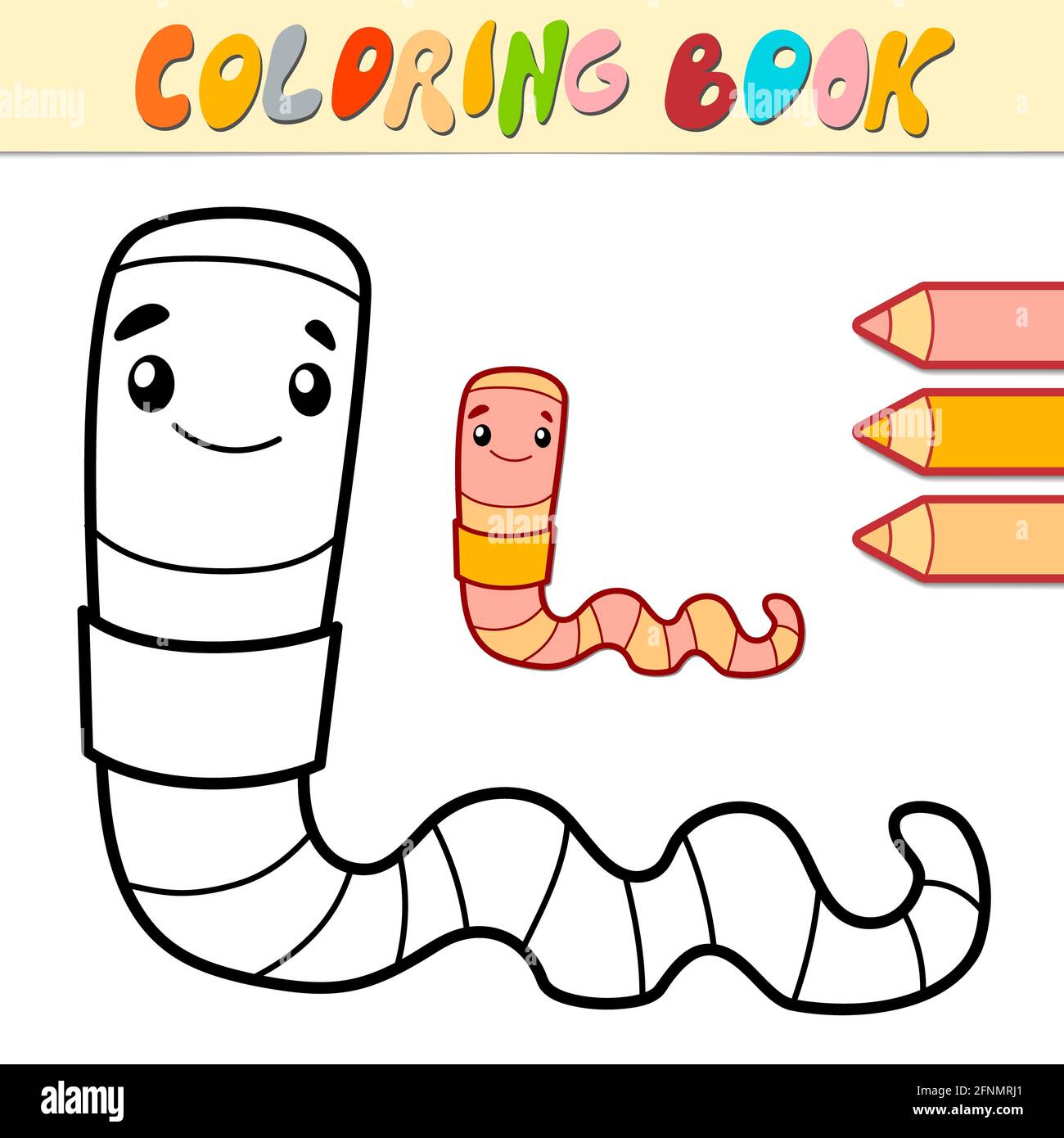Coloring book or page for kids. worm black and white illustration Stock ...