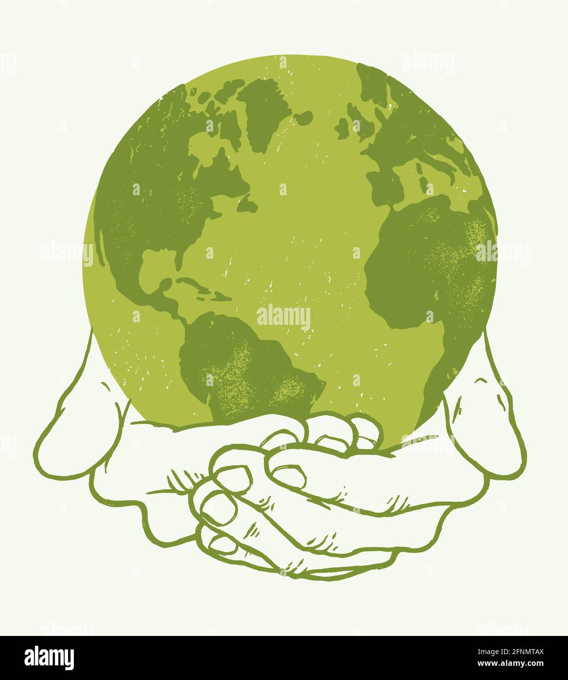 Hands holding Green Earth - vintage ecological vector illustration ...