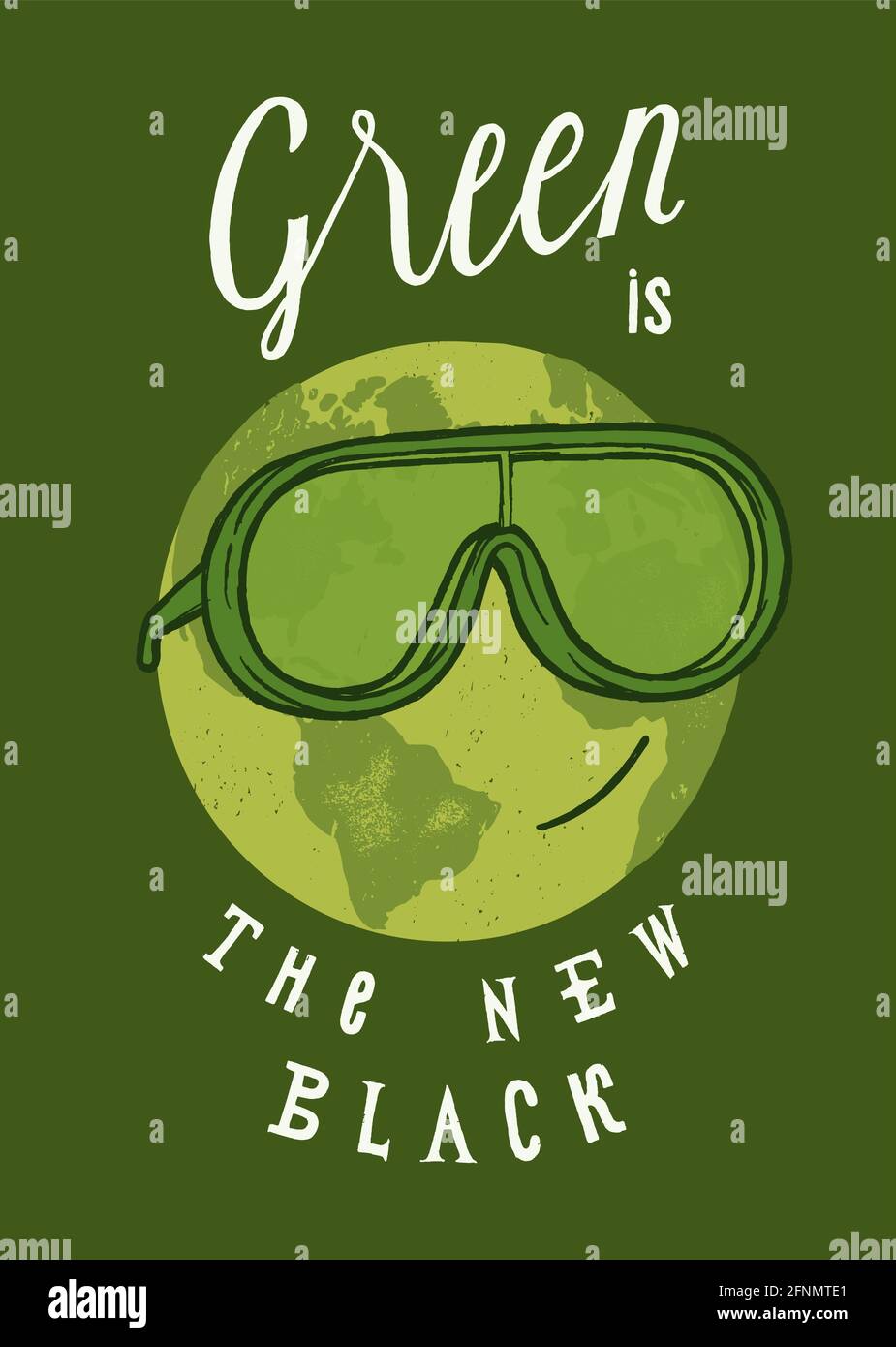 Green is the new black earth in sunglasses earth day typography